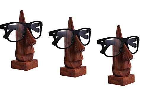IndiaBigShop Wood Spectacle Holder Wood Nose Premium Quality Eyeglass Holder/Spectacle Display Stand - Unique Desktop Accessory and Gifts Exclusive Deals Set of 3 von Sara International