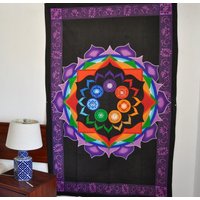 Sieben Chakren Auf Lotus Blume Wandteppich, Einzelne Bettlaken, Yoga Meditation Wandteppich von IndiaByDilip