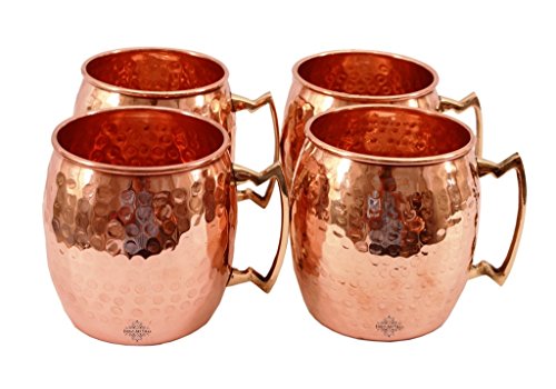 Art Villa indische Handarbeit Set von 4 Moscow Mule Pure Solid Kupfer rund gehämmert Tasse Volumen 530 ml für Restaurant Ware Bar Ware Bier Hotel Ware von Indian Art Villa