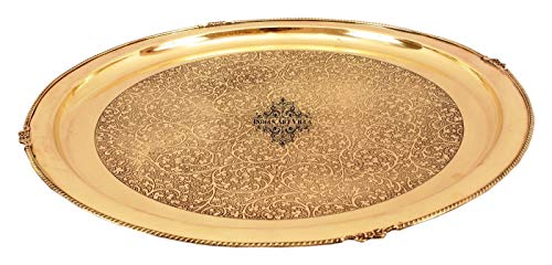 Indian Art Villa, 30,5 cm, glänzende schöne Blumen-Design, Messingteller Thali – Tafelgeschirr, dekoratives Geschenk, Geschirr 16 Inch goldfarben von Indian Art Villa