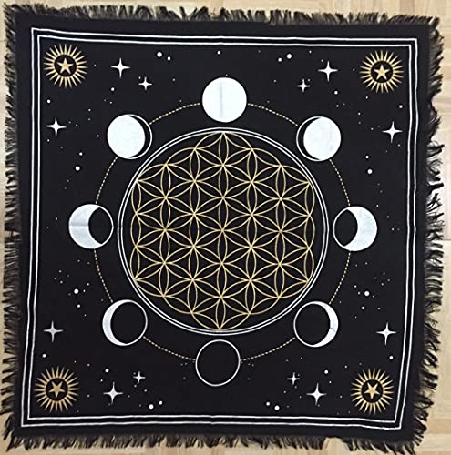 Indian Consigners Altartuch, Phasen von Mond, Sonne, Stern und Mond, Universum, Premium-Hexerei, Alter Tarot, Spread Top Tuch, Wicca, quadratisch, spirituell, 91,4 x 91,4 cm, heiliges Tuch von Indian Consigners