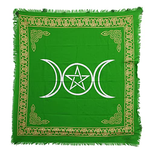 Indian Consigners Grünes dreifaches Mondpentagramm Altar Tuch Hexerei Hexerei Tischdecke Ändern Heilig Tischtuch Spirituell Buchstabieren Hexe Tarot-Spread 18" (Parot Green, 45 x 45 CMS / 18x18 Zoll) von Indian Consigners