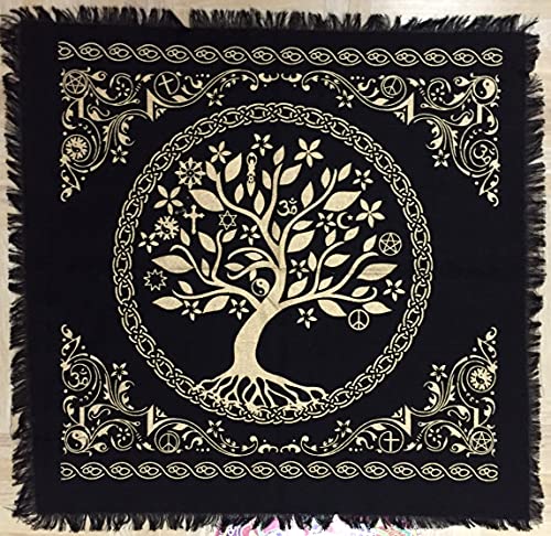 Indian Consigners Altartuch Keltischer Baum des Lebens Tentakel Triquetra heidnisches Flanell Hexerei Alter Tarot Spread Top Tuch Wicca Square Spiritual 24 x 24 Heiliges Tuch (Baum des Lebens) von Indian Consigners