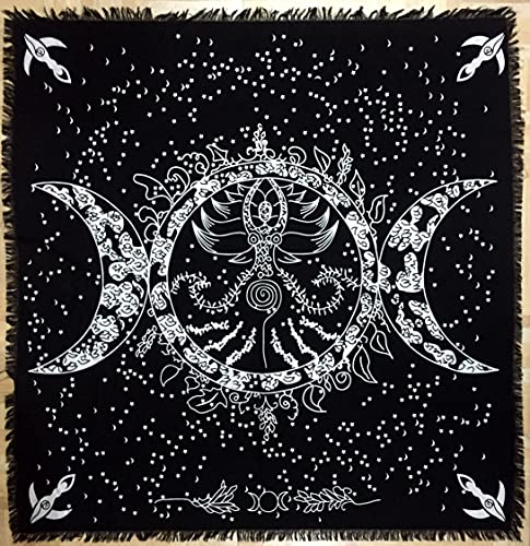 Indian Consigners Dreifache Mondgöttin Altar Tuch Hexerei Hexerei Tischdecke Ändern Heilig Tischtuch Spirituell Buchstabieren Hexe Tarot-Spread 24"(Triple Moon Goddess Silber Gold Silber) von Indian Consigners