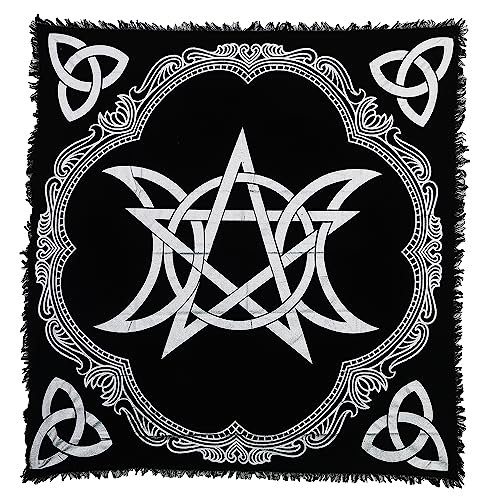 Indian Consigners Dreifacher Mond Pentagramm Triquetra Altar Tuch Hexerei Hexerei Tischdecke Ändern Heilig Tischtuch Spirituell Buchstabieren 24"(Triple Moon Pentagram Triquetra Silber) von Indian Consigners