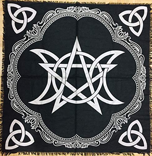 Indian Consigners Dreifacher Mond Pentagramm Triquetra Altar Tuch Hexerei Hexerei Tischdecke Ändern Heilig Tischtuch Spirituell Buchstabieren36(Triple Moon Pentagram Triquetra Silber) von Indian Consigners