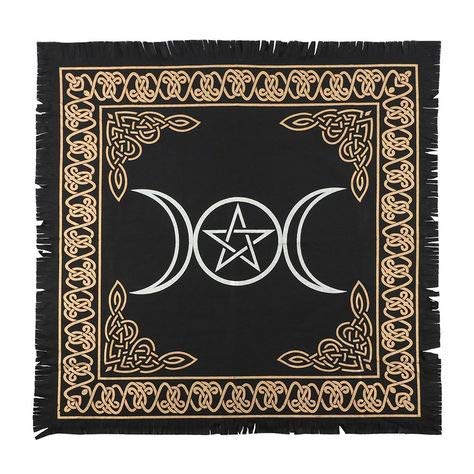 Indian Consigners Dreifachmond-Pentagramm Altar Tuch Hexerei Hexerei Tischdecke Ändern Heilig Tischtuch Spirituell Buchstabieren Hexe Tarot-Spread 24" (Triple Moon Pentagramm Gold Silber) von Indian Consigners