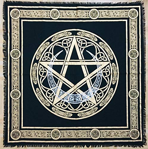 Indian Consigners Halbmond-Pentagramm-Stern-Mond Altar Tuch Hexerei Hexerei Tischdecke Ändern Heilig Tischtuch Spirituell Buchstabieren 18" (Crescent Pentagram Gold Silber) von Indian Consigners