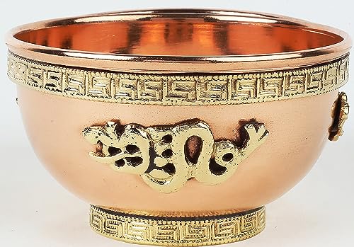 Indian Consigners Kleiner Altar Hexerei Servierschale, Offering oder Smudging Bowl Kupfer Home Decor Tibitan Bowl (Drache) von Indian Consigners