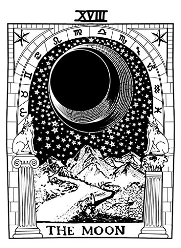 Indian Consigners Tarot-Karten Tapisserie The Sun, The Monon, The Magican, The Emperor & The Fool Kleine Tapisserie Baumwolle Poster Mittelalter Europa Tapisserie (100 cm x 75 cm) (The Moon B/W) von Indian Consigners