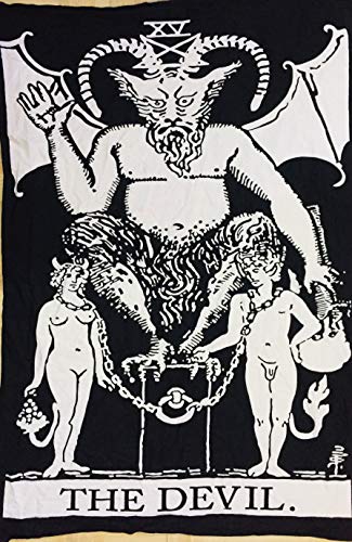 Indian Consigners Teufel-Tarot-Karten, Wandteppich "The Devil Kleiner Wandteppich, Baumwolle, Mittelalterliche Europa, Wandteppich (100 cm x 75 cm) (Teufel S/W) von Indian Consigners