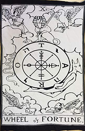 Indian Consigners Wheel of Fortune Tarotkarten Tapisserie Rad of Fortune Baumwolle Poster Mittelalter Europa Wandteppich (100 cm x 75 cm) (Glücksrad B/W) von Indian Consigners