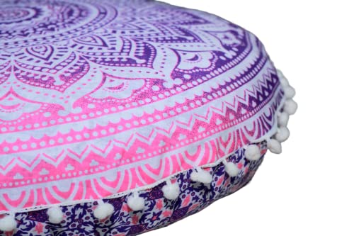 ICC Bodenkissen und Kissen, dekoratives Hippie-Mandala-Pouf, Sitzkissen, Meditationskissen, Bohemian-Überwurf, großer Boho-Ottomanen-Bezug für Couch, rund (Rosa Ombre, 81,3 cm rund) von INDIAN CRAFT CASTLE