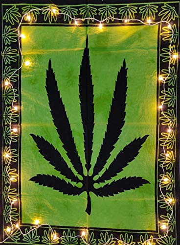 ICC Marihuana-Blatt-Poster, Marihuana-Flagge, Topfblatt-Poster, Rasta-Blatt-Poster, Topfblatt-Poster, Ganja-Blatt-Poster, Tapisserie, Marihuana-Blatt-Wandteppich, Poster, 76 x 101 cm, Grün von INDIAN CRAFT CASTLE