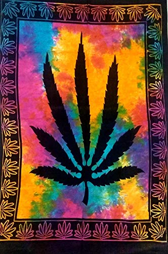 ICC Unkraut Tapisserie Marihuana Wandbehang Blatt Poster Cannabis Hippie Dekor Collage Wohnheim Trippy Bohemian Art Psychedelischer Hippie Rasta Ganja Günstige Wandteppiche 54 x 60 Zoll von INDIAN CRAFT CASTLE