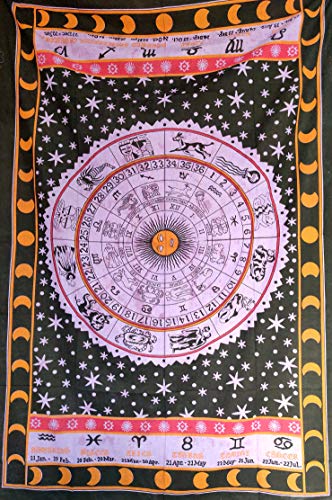 ICC Sternzeichen-Wandteppich, Wandbehang, Horoskop, indischer Stern, Astrologie, Hippie, Wandteppich, Wohnheim-Dekoration, Bohemian-Stil, psychedelisches Doppelbett, 215,9 x 139,7 cm, Violett von INDIAN CRAFT CASTLE