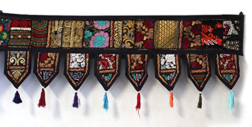 ICC Volants für Fenster Baumwolle Türbehang Volant Fenster Bestickt Wohnzimmer Wand Schlafzimmer Wohnzimmer Dekorationen Schwarz 106,7 cm von INDIAN CRAFT CASTLE