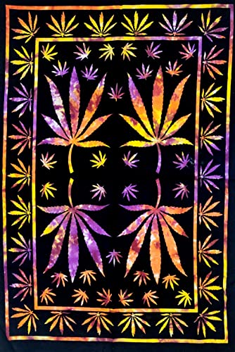 ICC Weed Tapisserie Marihuana Wandbehang Blatt Poster Cannabis Hippie Dekor Topfflagge Wohnheim Collage Color Me Trippy Bohemian Art psychedelic Small Hippie Rasta Ganja Cheap Tapisserie (multi black) von INDIAN CRAFT CASTLE