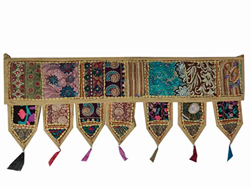 Indische handgemachte traditionelle Toran Baumwolle Thoranam Tür Wohnzimmer Dekor Bandanwar Home Volant Dekorationen Fenster hängende böhmische Wand ethnische dekorative Vintage (Camel Brown 1m) von INDIAN CRAFT CASTLE