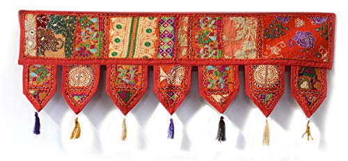 Indische handgemachte traditionelle bestickte Baumwolle Thoranam Tür Wohnzimmer Dekor Bandanwar Volant Dekorationen böhmische Wand Orange 1 Meter von INDIAN CRAFT CASTLE