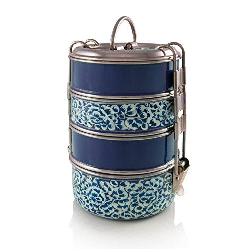 4 Tier Handpainted Blue Tiffin by Waswan Enamelware Collection from Indian-Tiffin 4 Tier Handpainted Blue Tiffin by Waswan Enamelware Collection from Indian-Tiffin von Indian-Tiffin