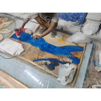 Blue River Harz Tischplatte Akazienholz Epoxy Esstisch von IndianArtistArt