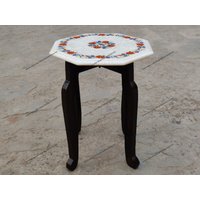 Couchtisch Mit Intarsien Und Gitterarbeit/Weißer Marmor Jali Tischplatte Inlay Gitterkunst Nachttisch von IndianArtistArt