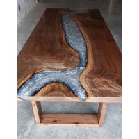 Graue Epoxyd Tischplatte/Großer Rechteckiger Holztisch Holztischplatte Für Gartendeko Epoxidharz Aus Holz Resin Design Tisch von IndianArtistArt
