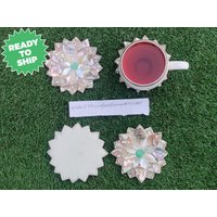 Marmor Untersetzer 4Er Set Perlmutt Inlay, Handgefertigt in Indien von IndianArtistArt