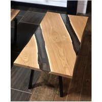Natürliche Esstischplatte Aus Holz/Epoxy Tischplatte in Schwarzer Farbe Holzmöbel Indien Rechteckige Form Couchtischplatte von IndianArtistArt