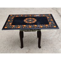 Schwarze Kaffeetischplatte Für Steinliebhaber/Schöner Handgemachter Tisch in Rechteckiger Form Eingelegt Mit Orangem Cornelian Weihnachtsgeschenke von IndianArtistArt
