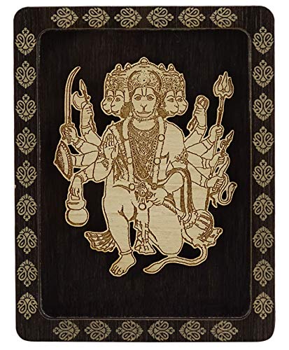 Indianbeautifulart Herr Panchmukhi Hanuman Doppelseitiges Klebeband Dekorative Holzrahmen Auto-Armaturenbrett von Indianbeautifulart