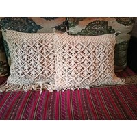 2Er Set Makramee Boho Gestrickte Kissenhülle, Handgemachte Baumwolle Deko Kissenbezug von Indiancraft1