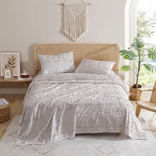 Indigo Ink Bettwäsche-Set für Doppelbett, weich, 3-teilig, geometrische Bettwäsche mit passendem Kissenbezug, Boho-Heimdekoration (White Denim Spice, Twin) von Indigo Ink