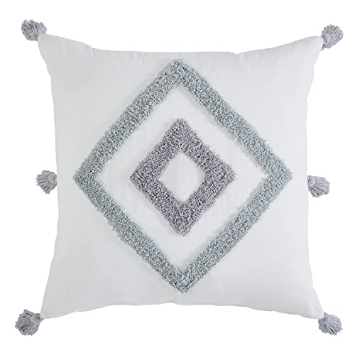 Indigo Ink Medallion Collection Boho-Kissen mit Quasten, getuftet, Diamanten, 50,8 x 50,8 cm, Weiß von Indigo Ink