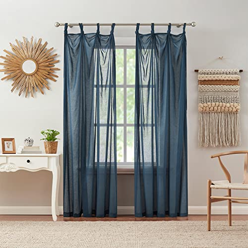 Indigo Ink Vorhang, durchsichtiger Vorhang, Fensterbehandlung mit Bindeband, geknotete Schlaufen-Design, Boho-inspirierte Heimdekoration (Mia Blue, 178 x 241 cm) von Indigo Ink