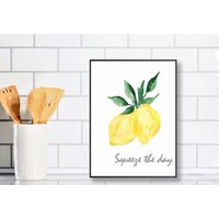 Zitronendruck, Obst - Und Botanik-Aquarellmalerei, Küchenwand, Zitronenillustration, Küchendekoration, Garten-Zitronenbaumfrucht von IndigoPig