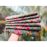 Set Von 6 Tovaglioli in Cotone-stempel Mit Blockdruck Auf Grün von IndigoProjectStudio