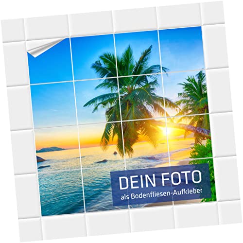 Bodenaufkleber Fliesen - personalisiert mit Foto - Set 10x10cm - 20x20 cm - 4 Stück - für Fußbodenfliesen - Wandfliese Aufkleber - Klebefliesen für Boden - Stickerfliesen Küche, Bad, WC, Bordüre von INDIGOS