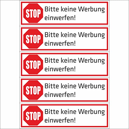 Briefkastenaufkleber - Achtung Stop Bitte Keine Werbung! 5 Aufkleber 70x20mm - Keine Werbung einwerfen! von INDIGOS