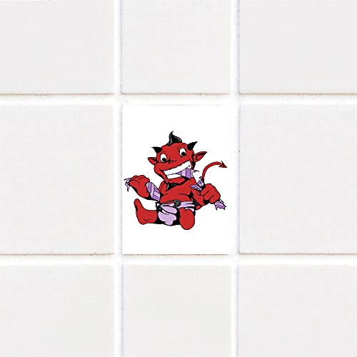 Fliesenaufkleber Fliesentattoos für Bad & Küche - Küchenfliesen Fließen - Fliesenspiegel 15x20 cm - Lustige Kleine Monster - roter Teufel von Indigos