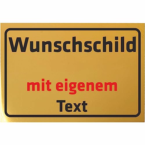 INDIGOS UG - Schilder - WUNSCHTEXT Schild - Aluverbundplatte in Gold - 5 Größen - personalisiert mit Text oder Namen - für Garage, Hotel, Parkplatz, Schule, Carport, Firma von Indigos