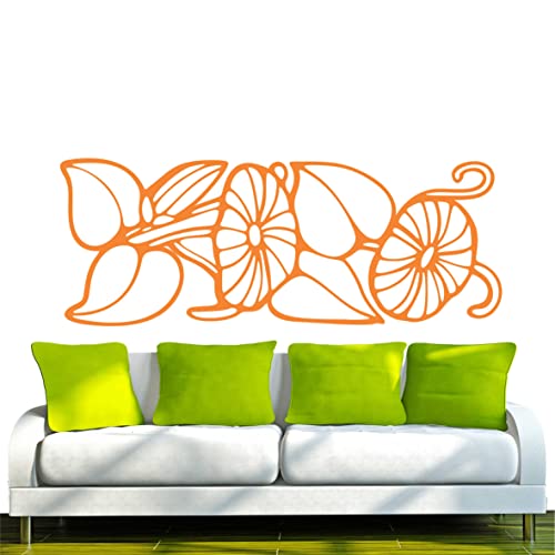 INDIGOS/Wandaufkleber-e150 wunderschöne Blätter mit strahlenden Blümchen 160x60 cm- orange, Vinyl, 160 x 60 x 1 cm von INDIGOS