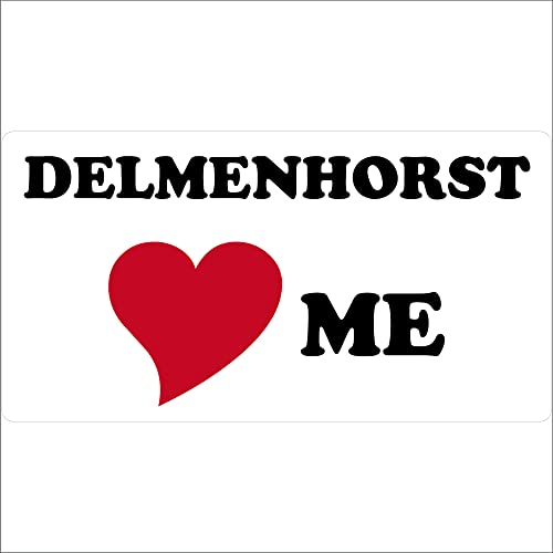 Indigos UG Aufkleber Delmenhorst Love me 15x8 - Stadt - weiß - Autoaufkleber - Laptop - Freizeit - Sport- Fussball - mit Herz - Herz Aufkleber von INDIGOS