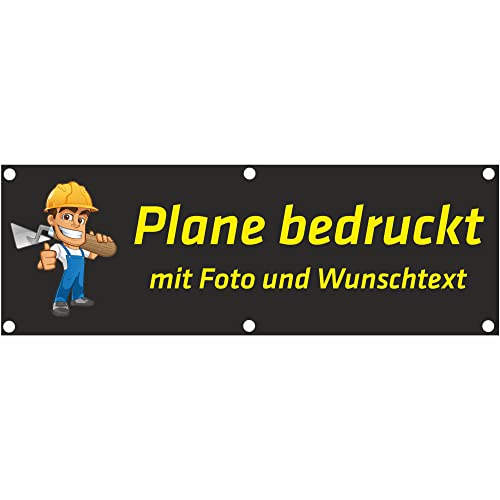 Werbeplane Gerüstplane - 150x50 cm individuell Wunschtext Text & Foto - für Baustelle, Garten, Zaun, Konzert, Gerüst - Saum - Ösen - bedruckt - Plane Banner - freie Farbwahl sehr stabil 500g m² von INDIGOS