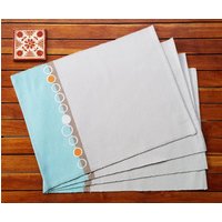 Gewebte Türkise Tischsets Mit Gestickten Punkten - 4-Er Set von Indigostep