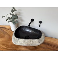 Naturstein Waschbecken Aufsatzwaschbecken Flussstein 51x38 cm von IndiqueDE