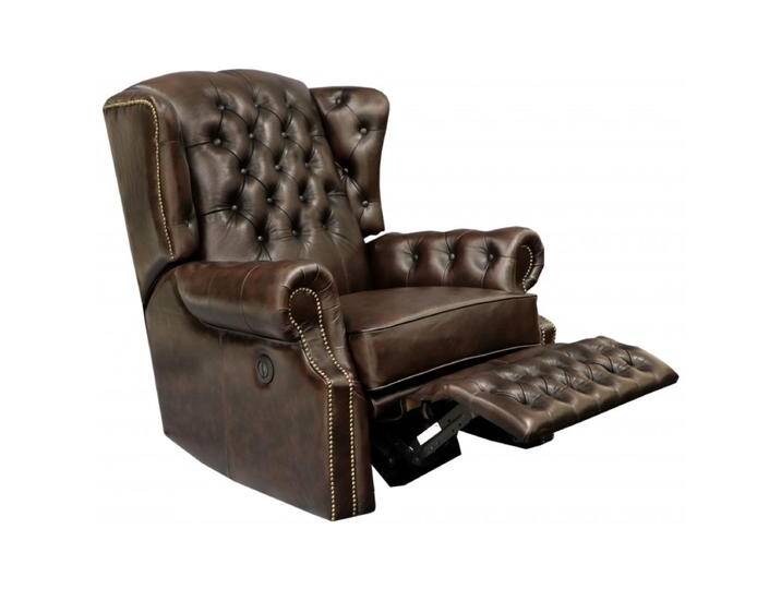 Elektrischer Relaxsessel Chesterfield aus echtem Rindsleder – Braun Luxuriöser Komfort von Indisches-Möbelhaus.de