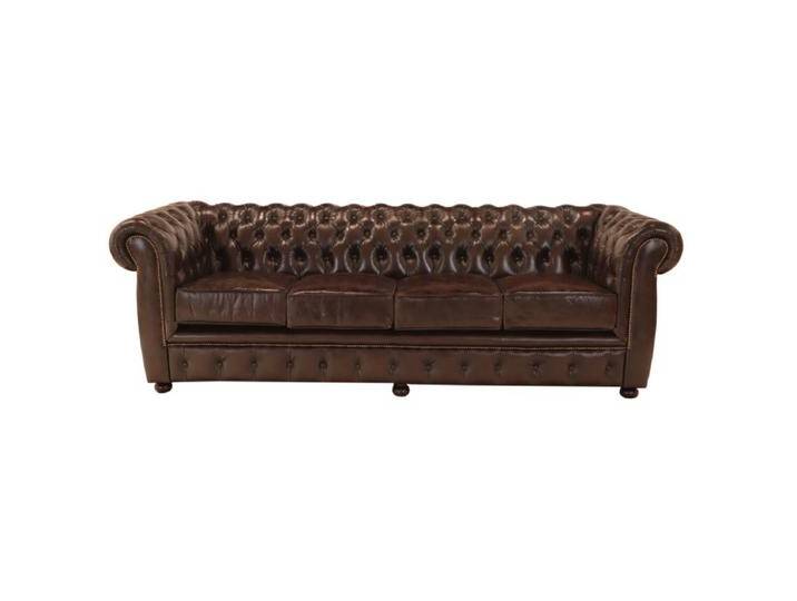 Viersitzer-Sofa Chesterfield Liverpool aus echtem Rindsleder Braun von Indisches-Möbelhaus.de