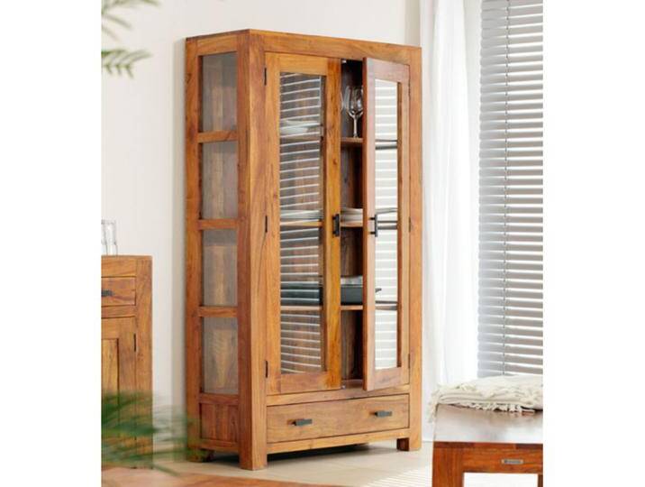 Vitrine 100x180x45 aus indischem Sheesham-Massivholz von Indisches-Möbelhaus.de